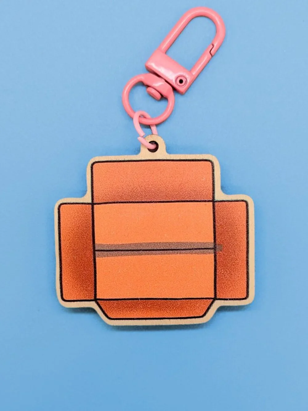 Orange Cat in Cardboard Box 3D Wooden Keychain